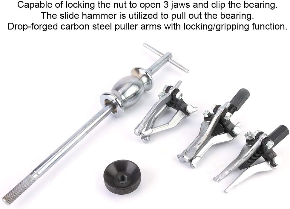 Bearing Puller Kit, 5Pcs Carbon Steel Internal External Gear Bearing Puller Removal Tool Slide Hammer Kit