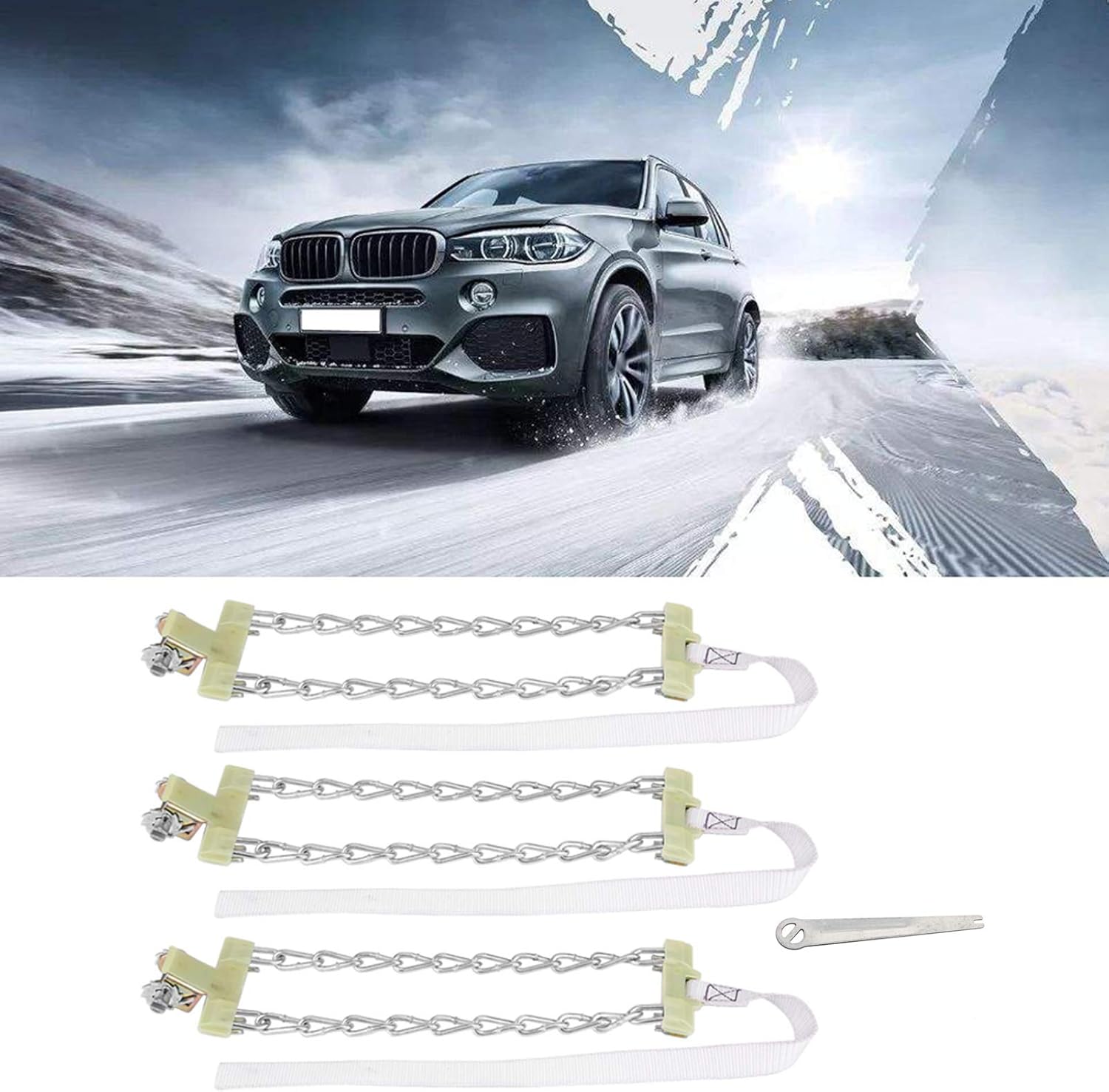 Steel Tire Chain, 3pcs Anti Skid Tire Chain Winter Security Tyre Belt Tire Chain Clips for Car Truck SUV(L)