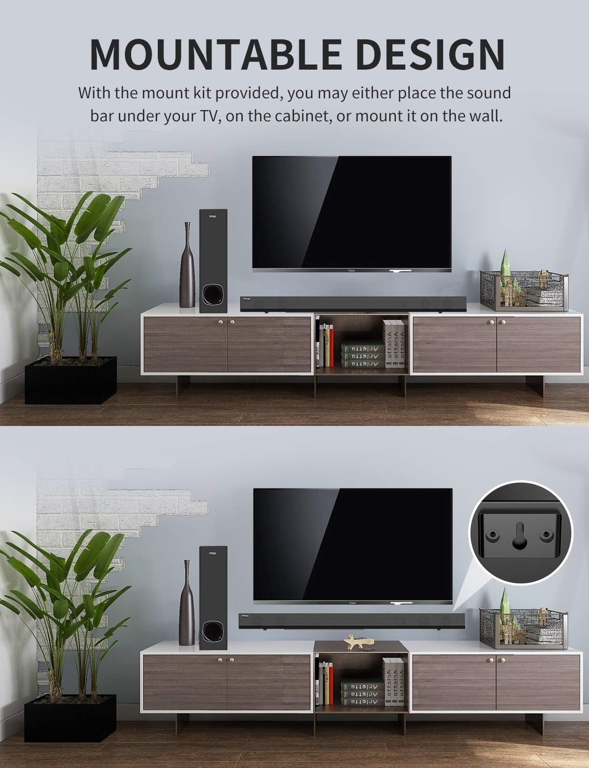 Sound Bar, TV Sound Bar with Subwoofer, 120W 2.1 Soundbar, Wired & Wireless Bluetooth 5.0 Speaker for TV, 34 Inch, HDMI/Optical/Aux/USB