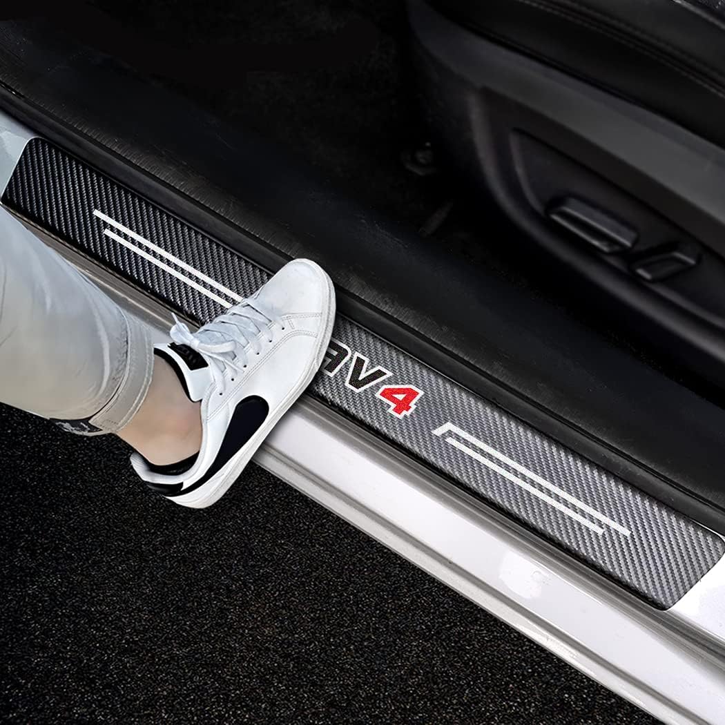 Yousthka 4pcs/Set Door Entry Guard Carbon Fiber Textured Leather Car Door Sill Protector Stickers Compatible with Toyota Rav4