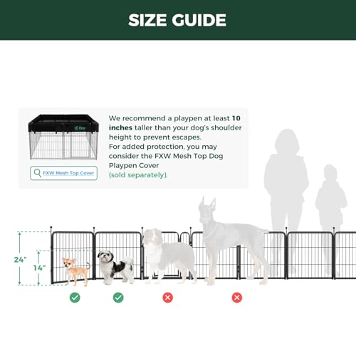 FXW Rollick Dog Playpen for Yard, RV Camping, 32 inch 16 Panels for Small and Medium Dogs│Patented