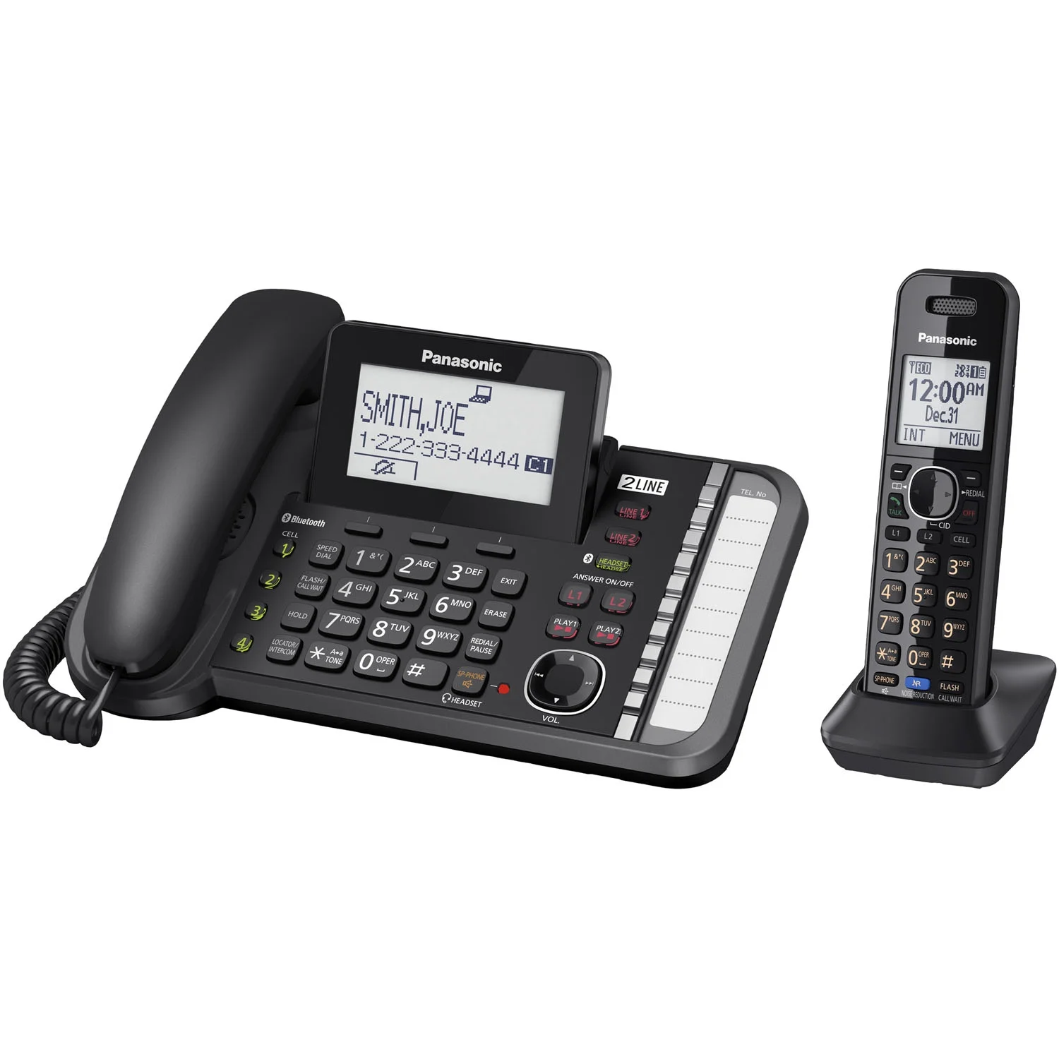 Panasonic Link2Cell KX-TG9581B DECT 6.0 Cordless Phone - Black - 2 x Phone Line - Answering Machine