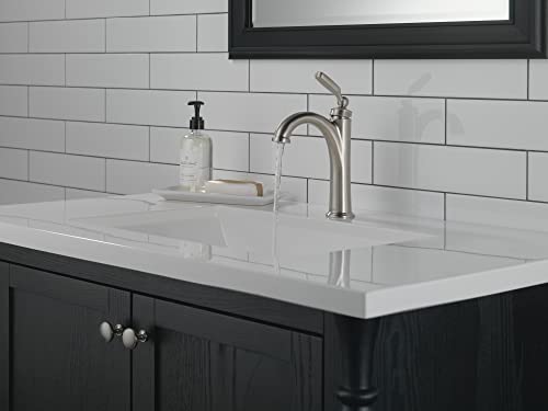 Delta Woodhurst Brushed Nickel Bathroom Faucet 1 Hole, Single Hole Bathroom Sink Faucet for Vanity, Metal Push-Pop Drain Assembly