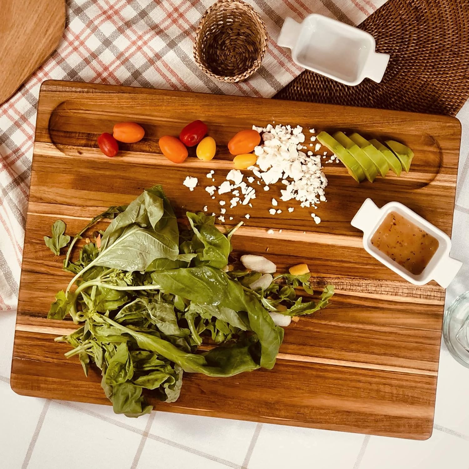 Large Teak Wood Cutting Board - Juice Groove, Reversible, Thick Edge Grain Carving Block (17 x 13 x 1.6 inches | Large)