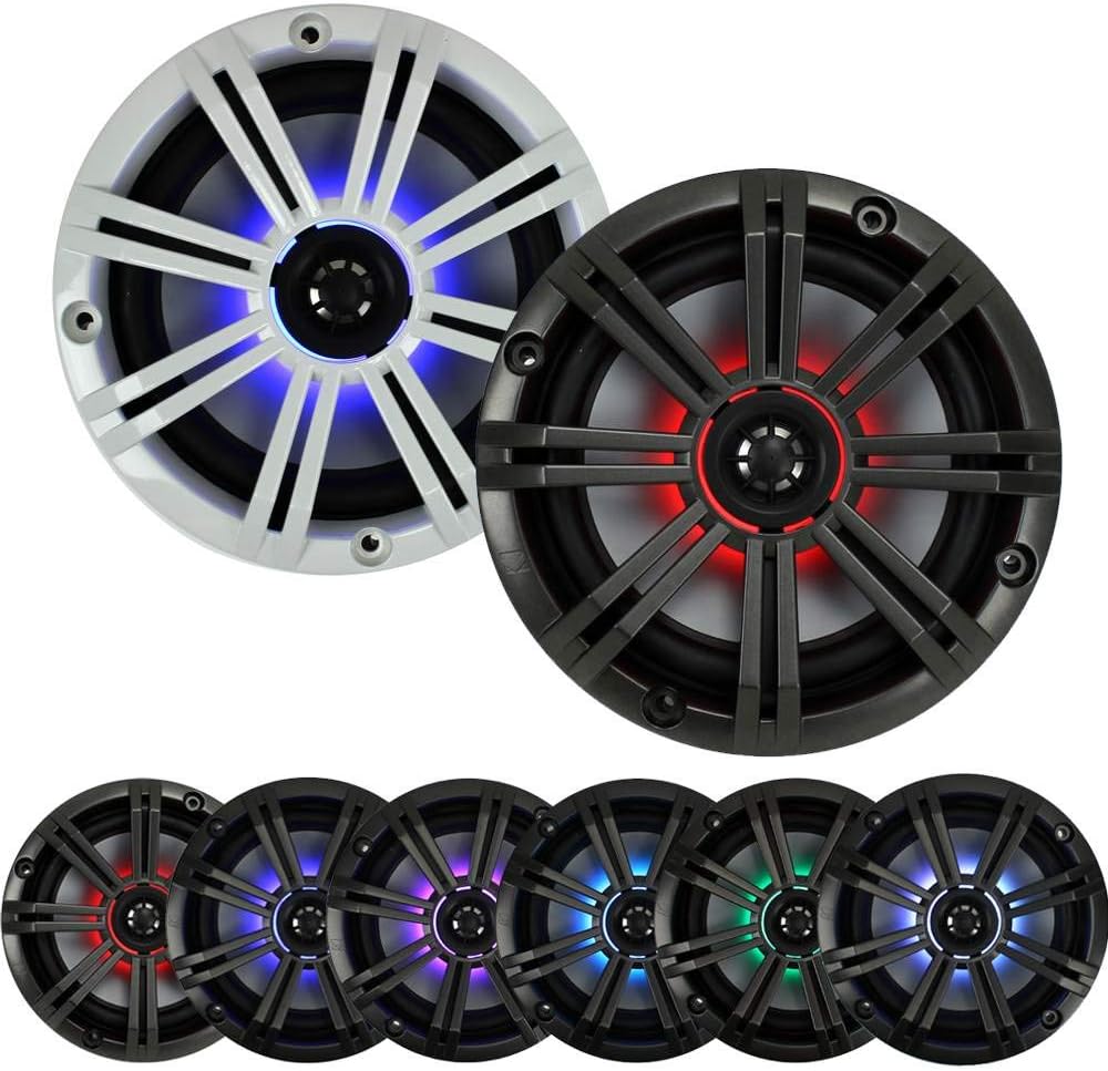 Kicker KM654LCW (41KM654LCW) 6.5 Inch 2-way Marine Speaker Pair with Built-In LED Lighting