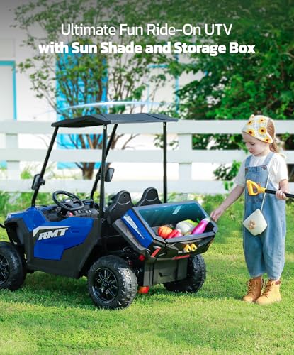 ELEMARA 24V Ride on Toy for Big Kid,Ride on Car 2 Seater w/Sun Shade,Dump Bed & Shovel,4.5MPH,4WD Electric Car for Kids,Battery Car w/Remote