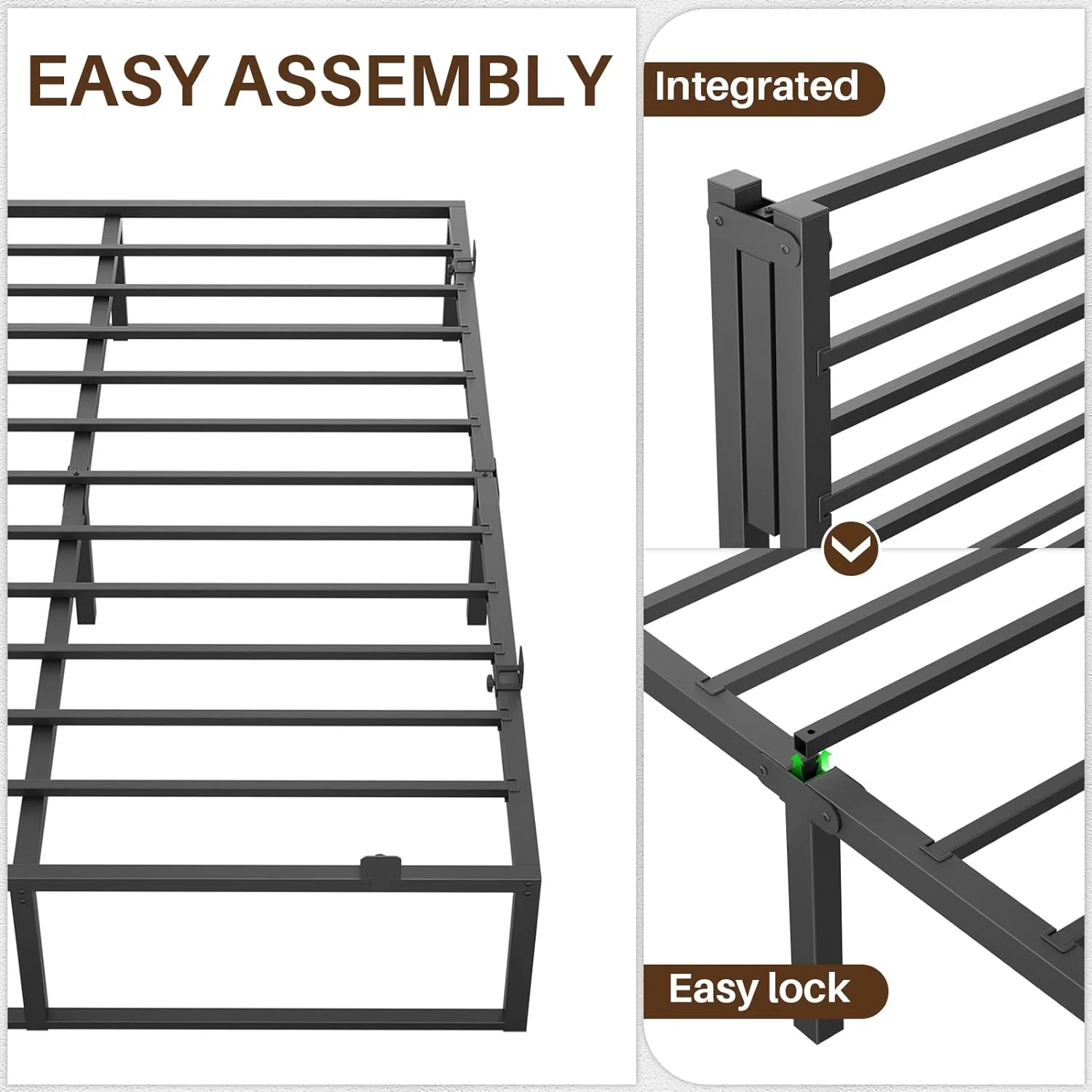 Homieasy Metal Bed Frame with Charging Station and LED Lights, 14 Inch Queen Size Platform Bed Frame with Non-Slip Mattress Gaskets