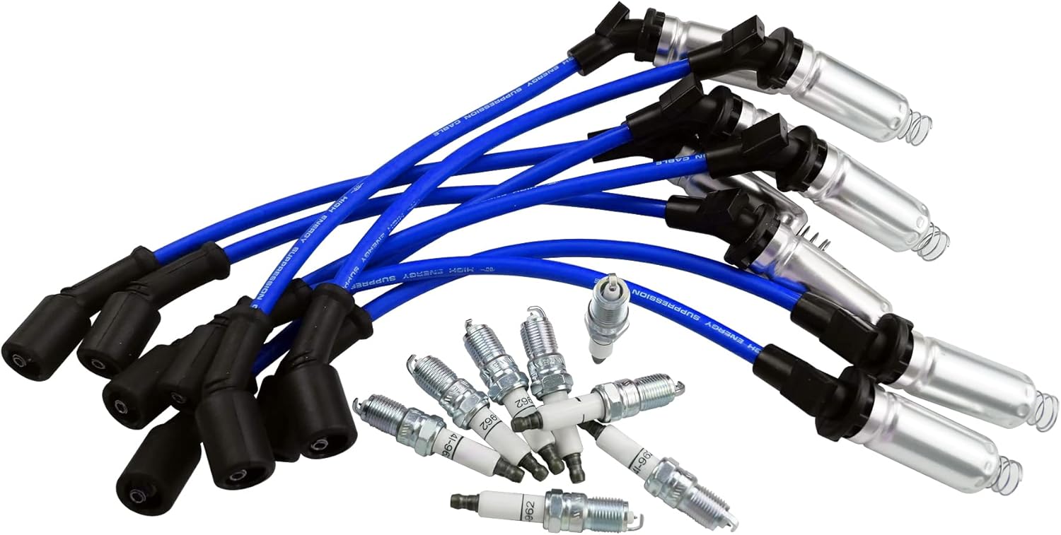 41-962 Spark Plugs + 48322 Spark Plug Wires Fit for Chevrolet Silverado Suburban Tahoe Avalanche Corvette Express Impala Monte Carlo Buick Allure