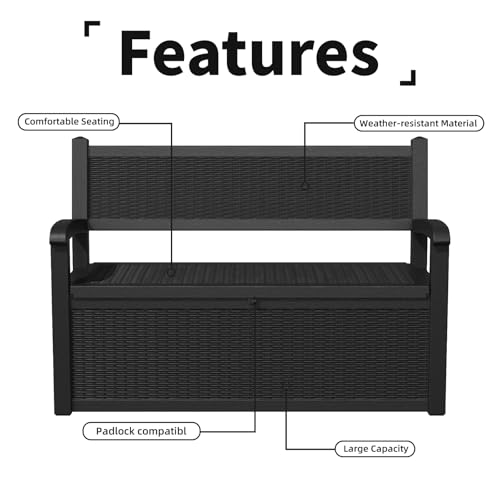Vixzen 75 Gallon Storage Bench Deck Box Outdoor,Lockable Durable All-Weather Seating with Hidden Storage Furniture,Deck Storage for Garden, Pool