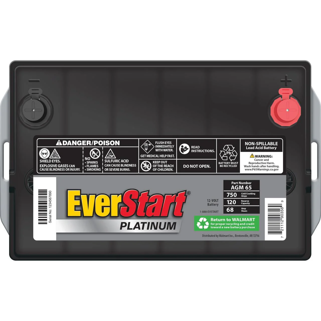 EverStart Platinum AGM Automotive Battery, Group Size 65 12 Volt, 775 CCA 150 RC