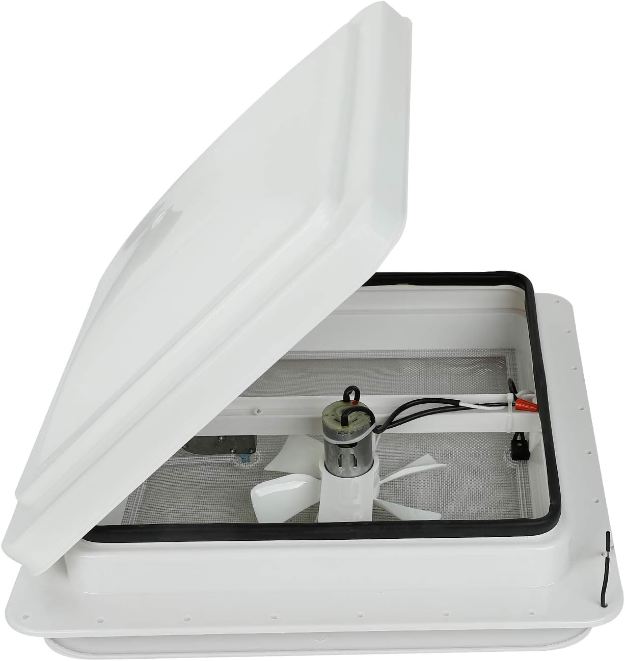 BLACKHORSE-RACING 14 RV Roof Vent Fit for Camper Trailer Universal White Lid Roof Vent with 12V RV Vent Fan 6 Blades White lid Inner for Garnish Ring