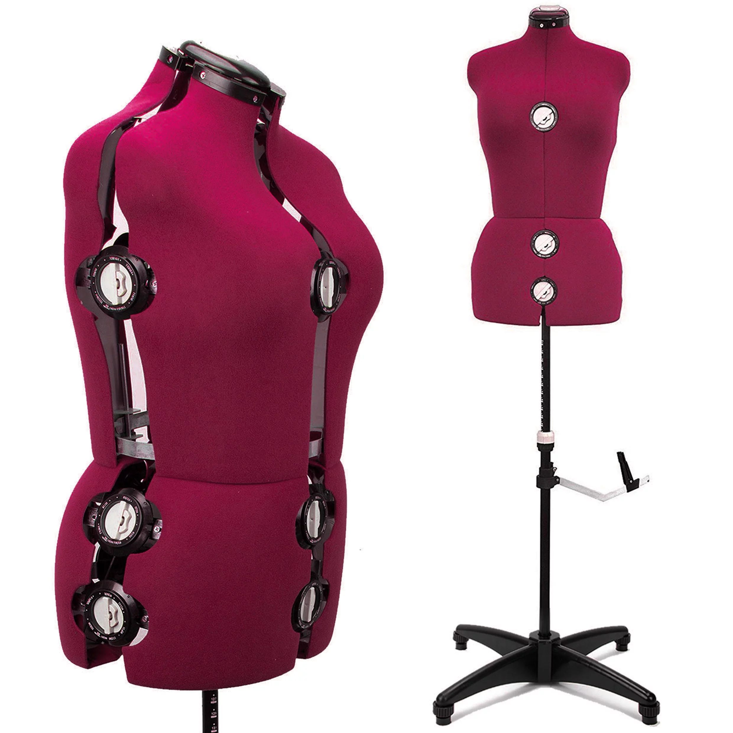 GEX Burgundy Female Fabric Adjustable Mannequin Dress Form for Sewing Women's Mannequin Body Torso with Stand Large - Curated Treasures Market