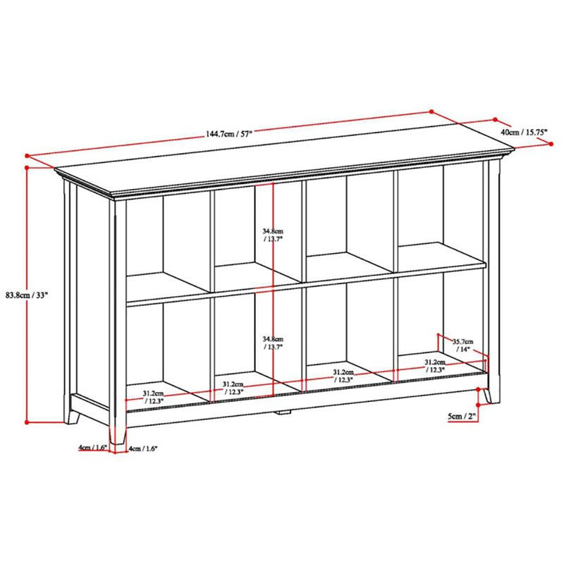 Simpli Home AXCAMH20-GR Amherst Solid Wood 33 inch x 57 inch Transitional 8 Cube Storage Sofa Table in Distressed Grey
