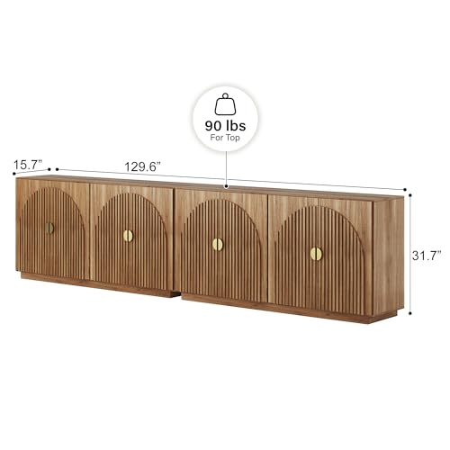BELLEZE 65 Inch Fluted Buffet Cabinet with Storage, Symmetrical Arc Accent Sideboard Large Console Table for Dining Room, Kitchen