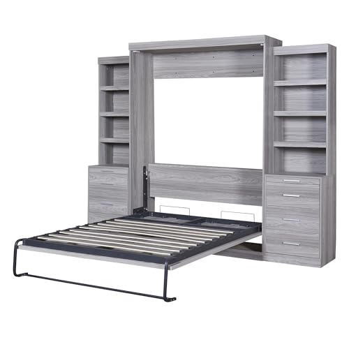 Full Murphy Bed Space-Saving Wall Bed with Storage Shelves and Drawers for Guest Room or Home, Easy to Fold into a Cabinet