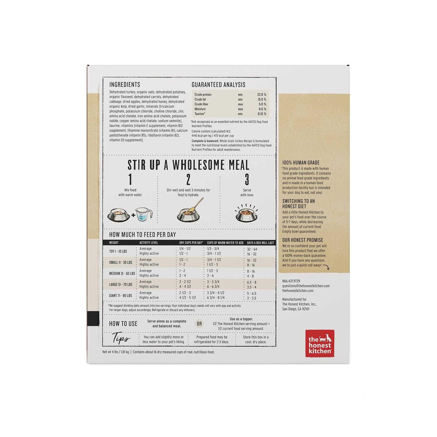 The Honest Kitchen Dehydrated Whole Grain Dog Food Turkey - Pet Supplies online store