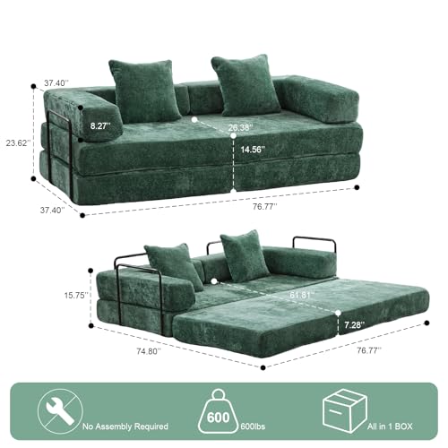 Convertible Sleeper Sofa Bed with Cylindrical Pillow, Corduroy Folding Mattress Couch with Fixed-Shape Frame