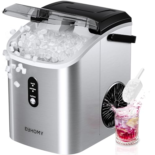 EUHOMY Nugget Ice Maker Countertop with Handle, Ready in 6 Mins, 34lbs Per Day, Removable Top Cover, Auto-Cleaning