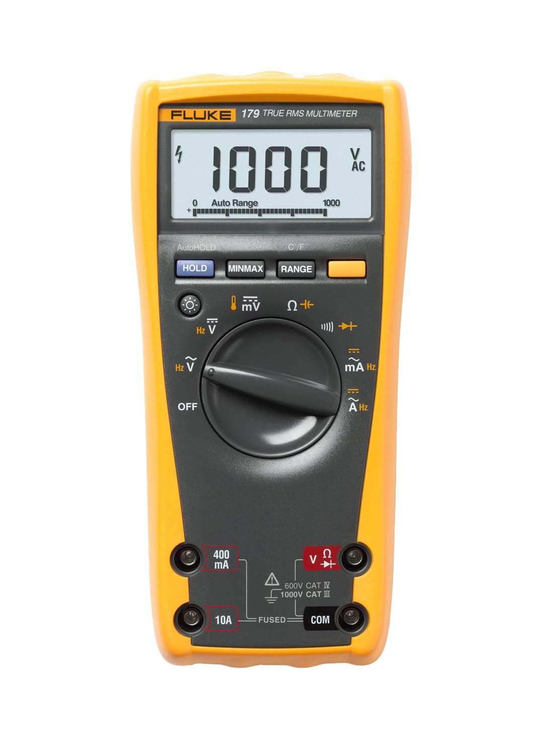 Fluke 179 Multimeter with Backlight, Includes Built-In Thermometer to Measure Temperature, Measures True-RMS AC Current and Voltage, Frequency