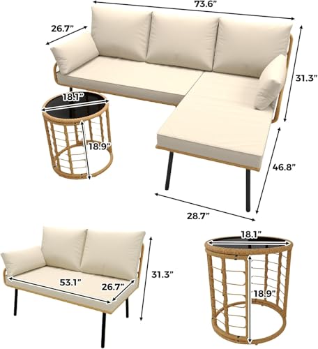 3 Piece Patio Bistro Set, Outdoor Wicker Table and Chairs Set of 2