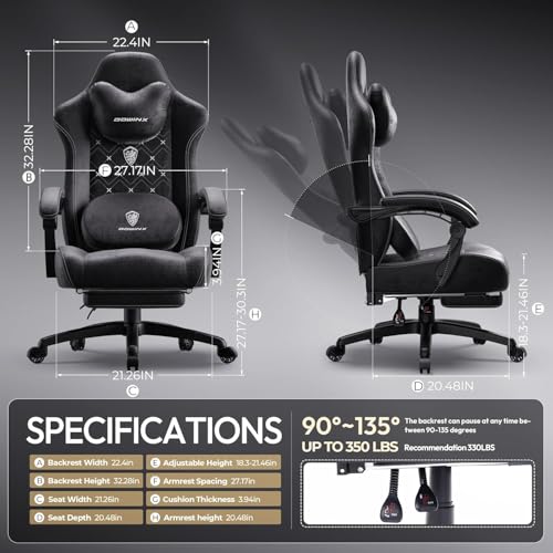 Dowinx Fabric Gaming Chair with Heated Massage Lumbar Support, Computer Game Chairs for Adults