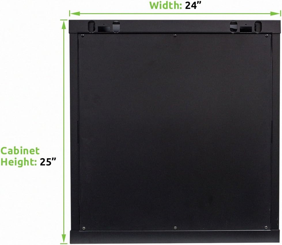 NavePoint 12U Deluxe IT Wallmount Cabinet Enclosure 19-Inch Server Network Rack with Locking Glass Door 24-Inches Deep Black with Shelves