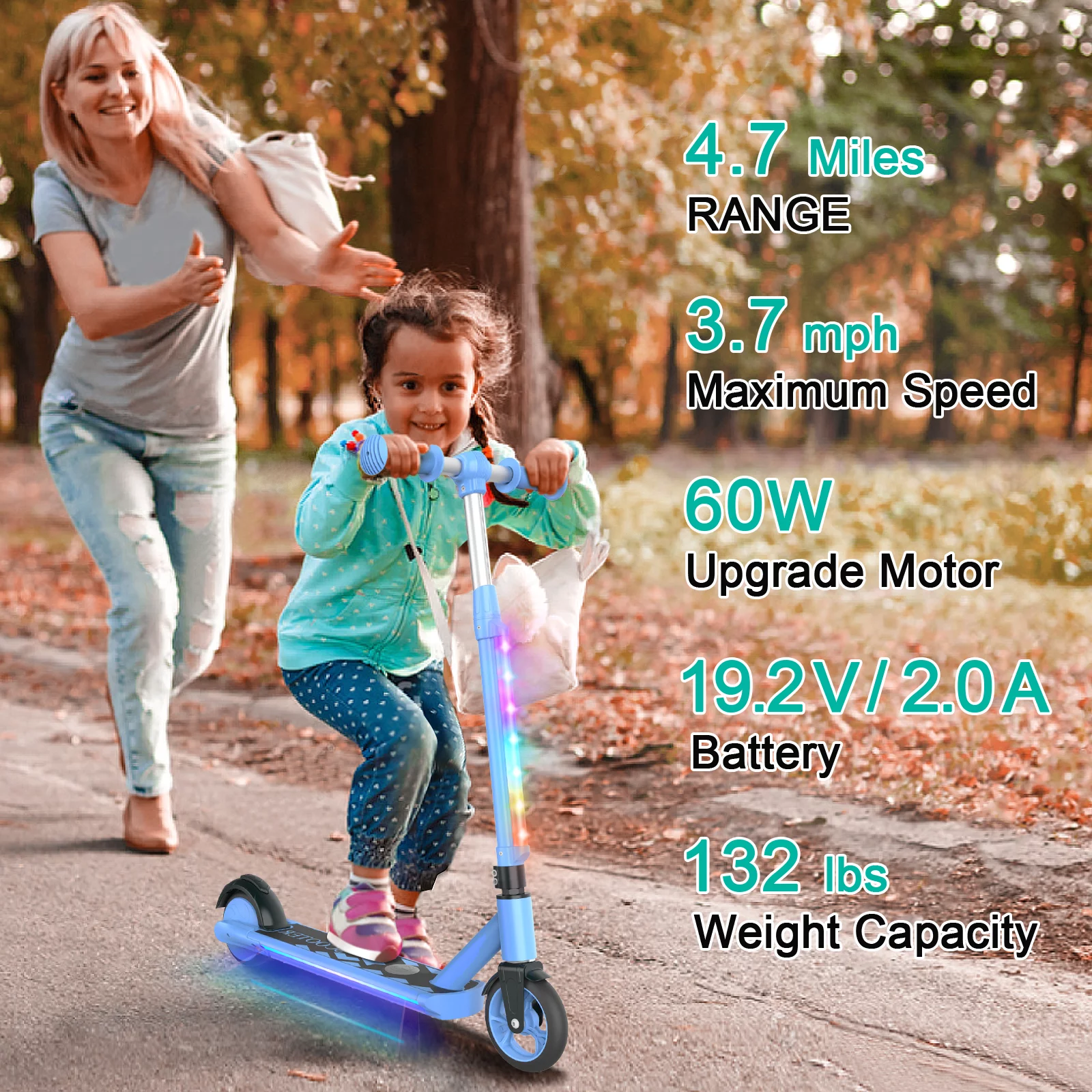 LIEAGLE Kids Electric Scooter Ride on Foldable Adjustable Electric Scooter for Kids Blue - Curated Treasures Market