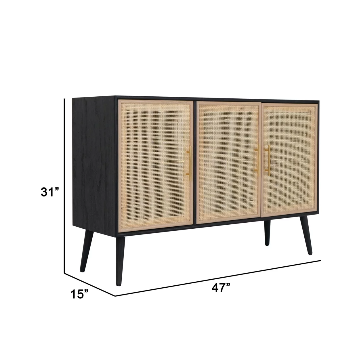 Dana 47 Inch TV Media Entertainment Center, Pine Wood, Rattan Doors, Black- Saltoro Sherpi