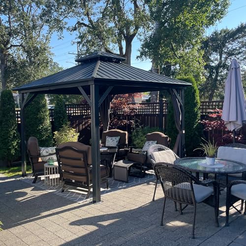 Domi 10' x 10' Hardtop Gazebo Outdoor Metal Gazebo with Galvanized Steel Double Roof Canopy, Curtains and Netting for Patio, Backyard, Deck
