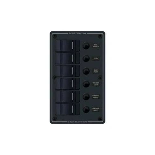 Blue Sea 8373 Water Resistant 6 Position Panel, Black, Vertical Mount, 12 V