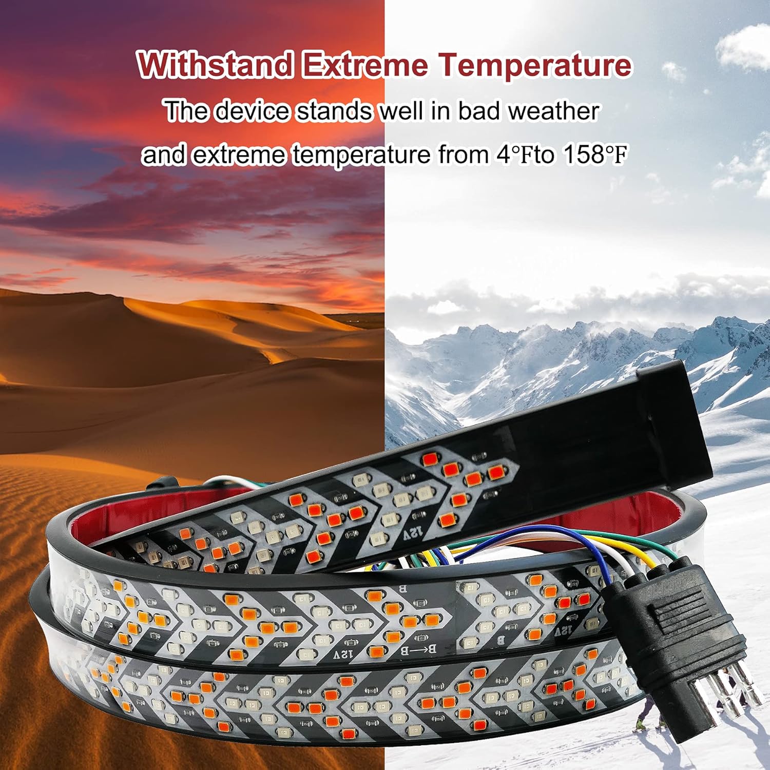 EMIHO Fishbone Tailgate Light Bar 60 Inch 528 LED Light Strip Brake Running Sequential Turn Signal Strip Strobe with 4-Pin Flat Connector for Truck