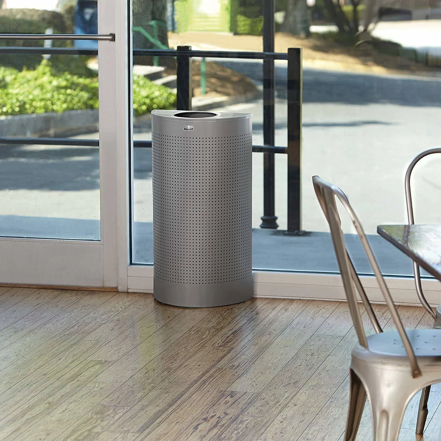 Rubbermaid Half Round Metallic Waste Receptacle