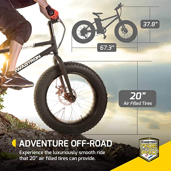 Swagtron EB-6 Bandit E-Bike 350W Motor, Power Assist, 4&rdquo; Tires, 20&rdquo; Wheels, Removable 36V Lithium Ion Battery, Dual Disc Brakes&ndash