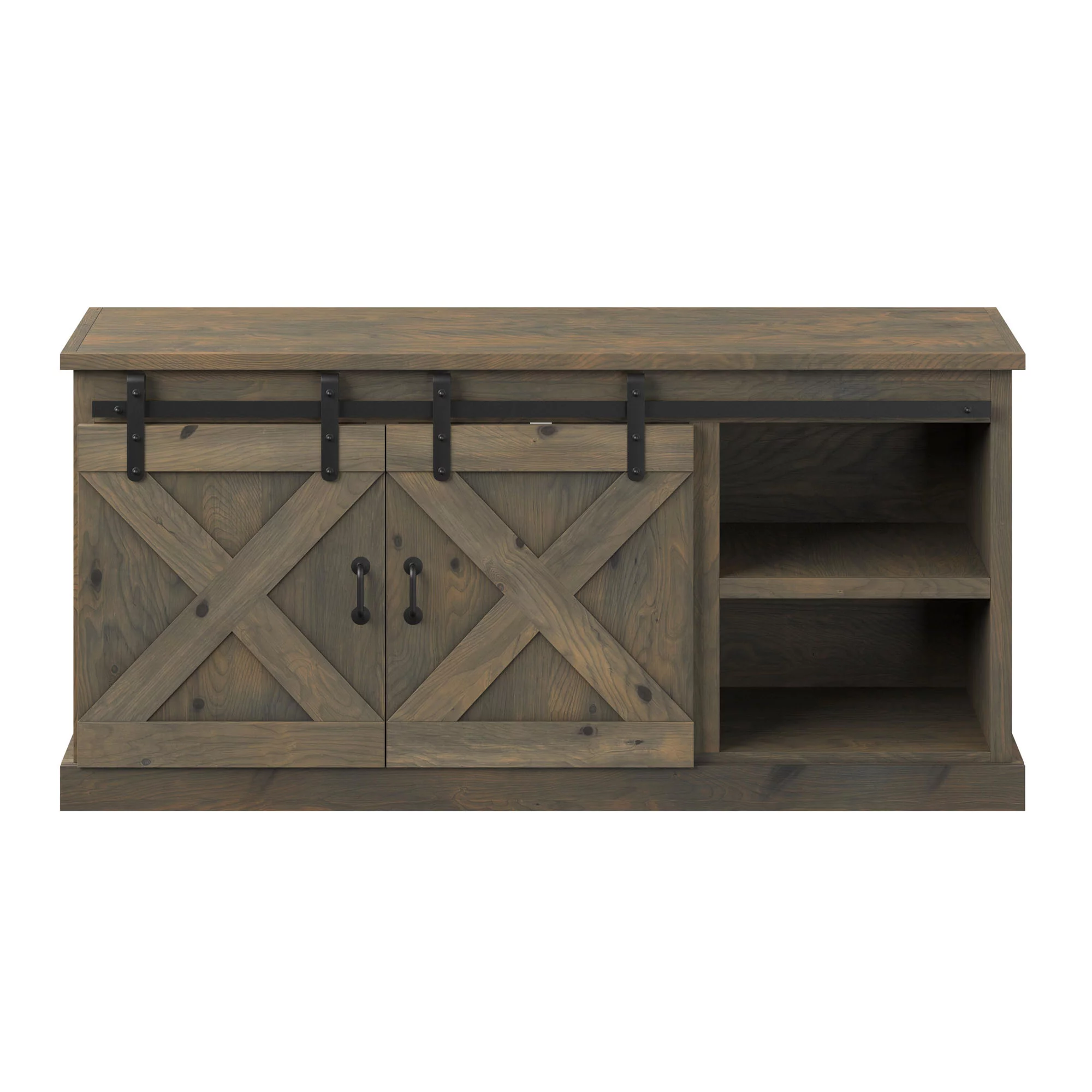 Bridgevine Home Modern Farmhouse Fully Assembled TV Stand with Sliding Barn Style Doors