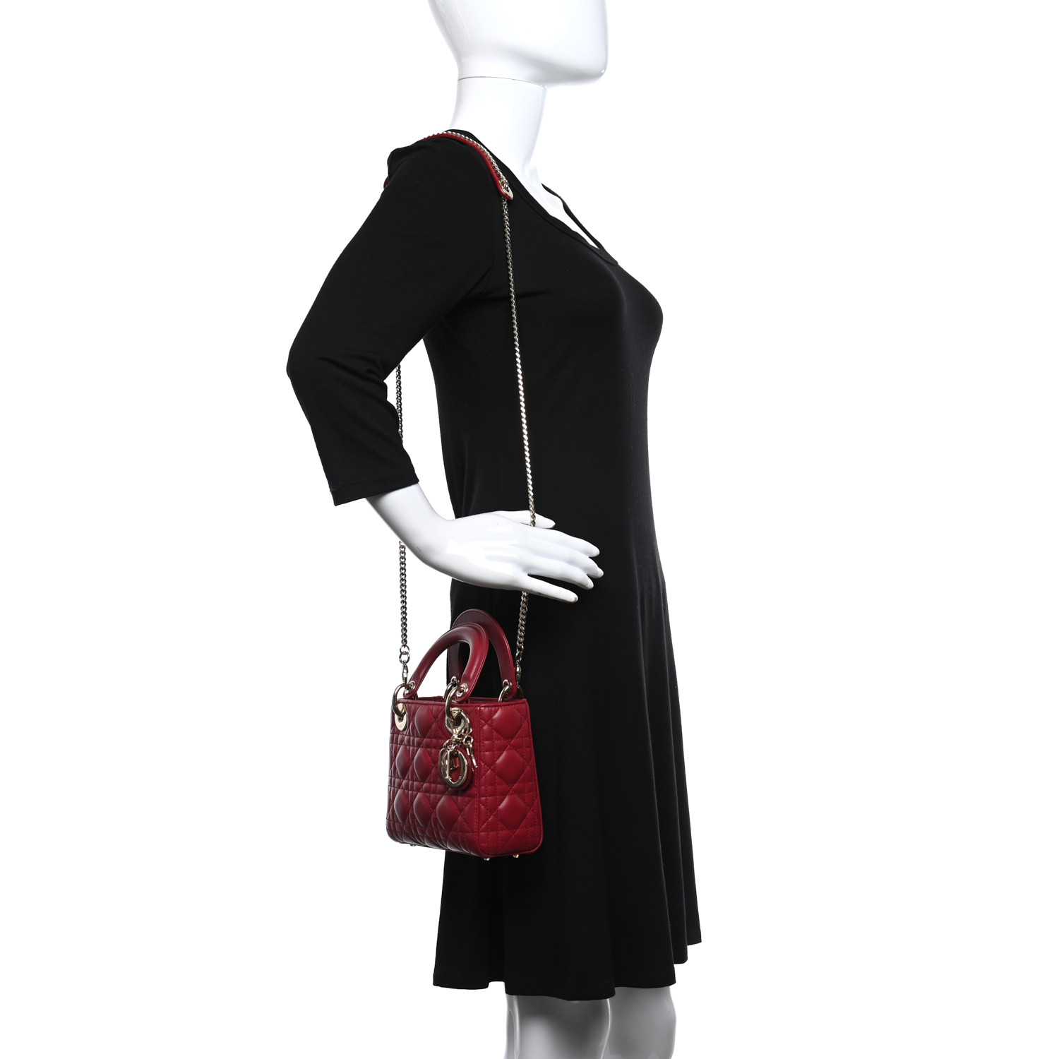 Lambskin Cannage Mini Lady Dior Burgundy