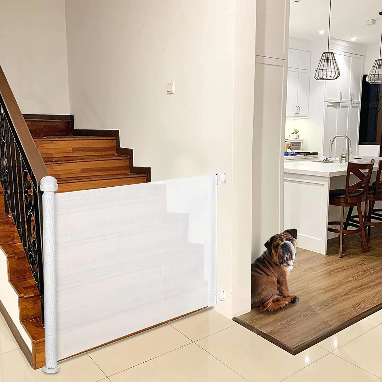 Retractable Baby Gate, Extra Wide Safety Kids or Pets Gate, 33” Tall, Extends to 55” Wide, Mesh Safety Dog Gate for Stairs, Indoor, Outdoor, Doorways