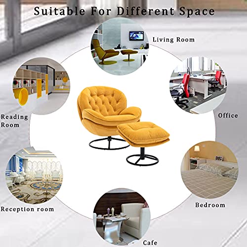Baysitone Velvet Swivel Accent Chair with Ottoman Set, Modern Lounge Chair with Footrest, Comfy Armchair with 360 Degree Swiveling for Living Room