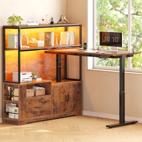 SEDETA L Shaped Standing Desk, Reversible Computer Office Desk with Drawers & Hutch