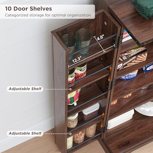 72" Tall Kitchen Pantry, Farmhouse Storage Cabinet with Barn Doors, Organizer, Drawer and Adjustable Shelves, Rustic Wood Cupboard for Kitchen