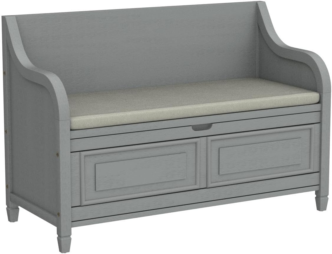 HOUAGI Rustic Storage Bench with Backrest and Hidden Storage,Entryway Multifunctional Bench with Safety Hinge for Foyer,Mudroom,Under Window