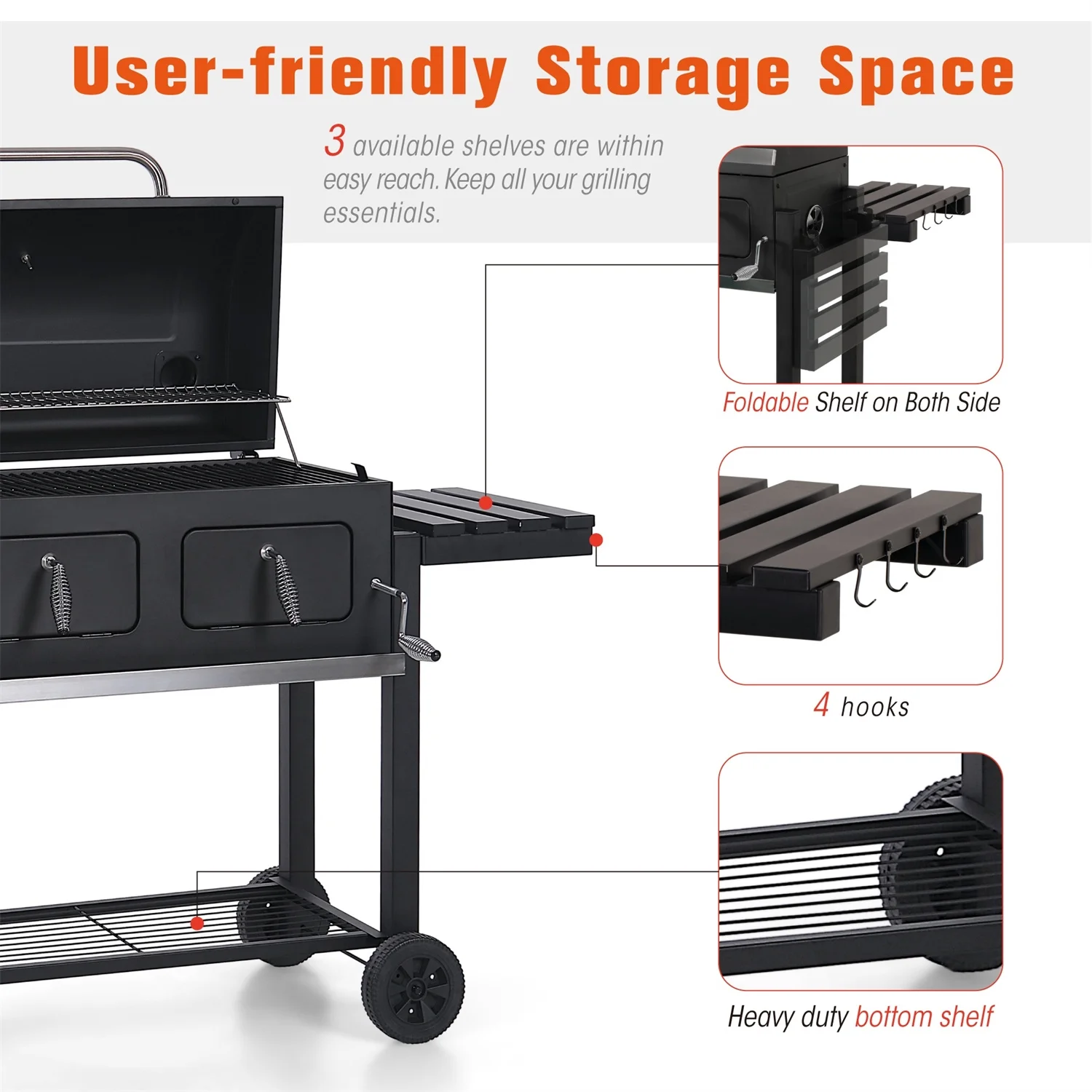 Summit Living 34'' Charcoal Grill Extra Large Portable BBQ Grill, Black