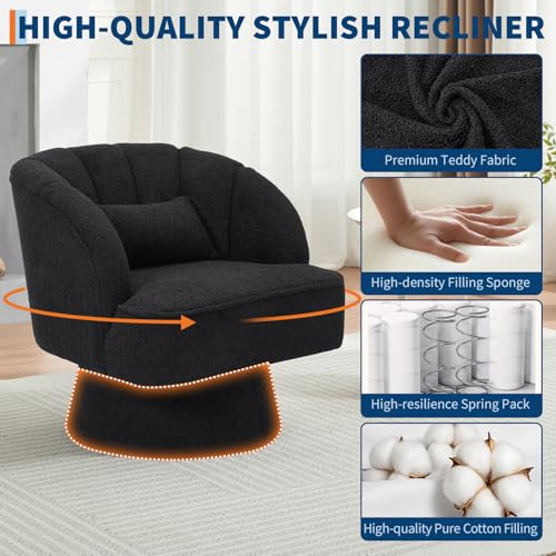 GarveeHome Modern Swivel Barrel Accent Chair, 360° Teddy Fabric Upholstered Armchair with Striped Backrest & Plush Padding