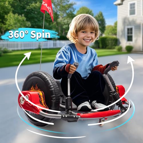 Electric Drifting Go Kart for Kids, 12V Outdoor Ride on Toys with 16-Inch Big Wheel, 360 Degree Spin, Speed of 4.66MPH, Dual Lever Steering