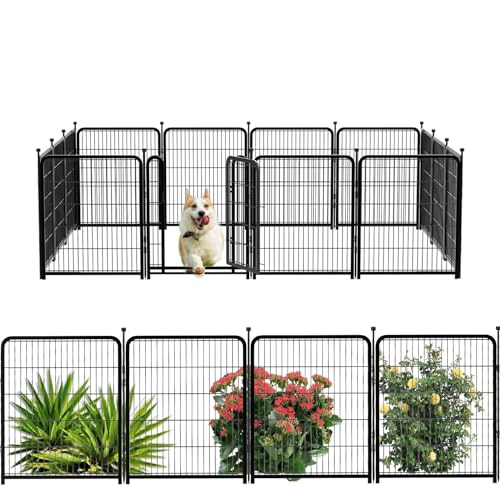 Tall Garden Fence, 32 in(H) 8 Panels Dog Fence Outdoor for Yard. Wide Door Low Threshold Total 17.7 Ft(L)