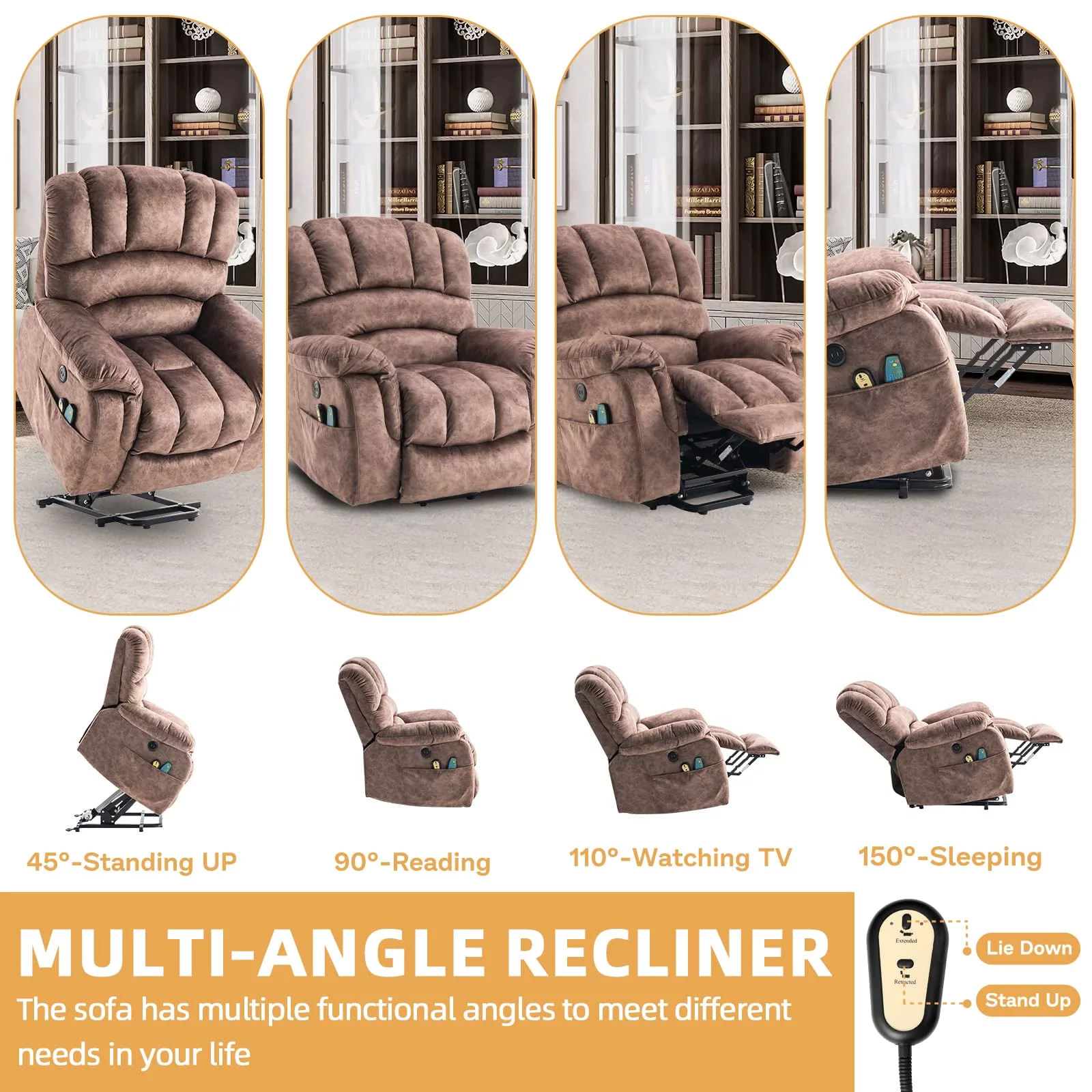 W WARMHOL Large Power Electric Lift Chairs Recliners for Elderly Big Man with Massage and Heat