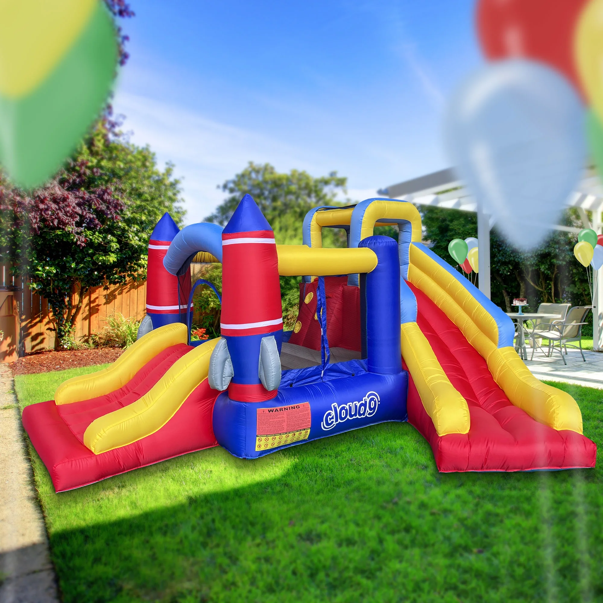 Cloud 9 Rocket Bounce House with Blower & Two Slides - Inflatable Bouncer for Kids