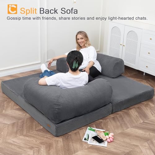 COMAX Folding Sofa Bed, Convertible Chair Bed Corduroy 3-in-1 Foldable Floor Couch with High-Density Foam, Futon Sofa Sleeper Mattress