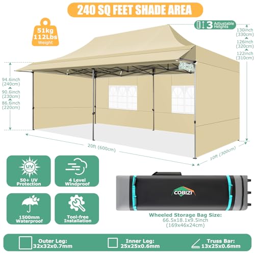 COBIZI 10x10 Pop Up Canopy Tent with Awning