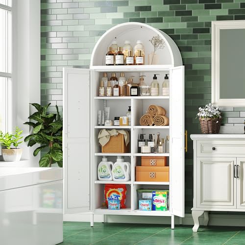 Tall Kitchen Pantry Cabinet, Metal Display Storage Cabinets with 4 Doors/2 Drawers for Kitchen Home Office Living Room, Assembly Required