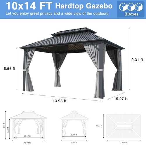 10x10 FT Gazebo Hardtop Gazebo Aluminum Pergola with Aluminum Frame, Double Galvanized Steel Roof